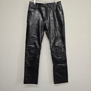 Vintage Gap Genuine Leather‎ Pants Womens 8 Black Straight Leg Grunge Retro Y2K